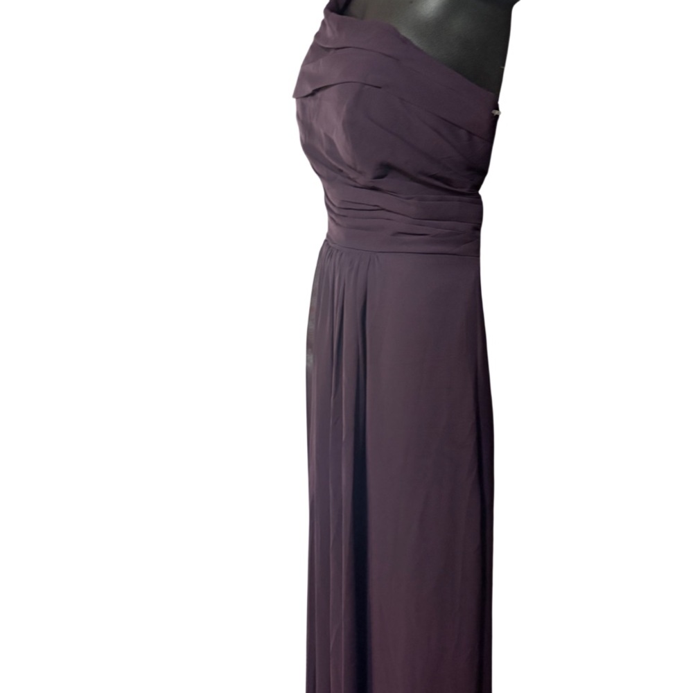 Bill levcoff one-shoulder chiffon gown wide strap ruched pleated bodice skirt 14 - Picture 7 of 10